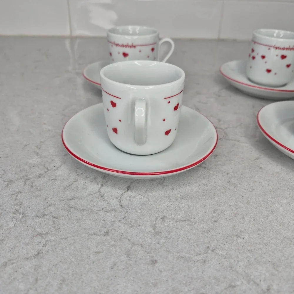 IPA Espresso Demitasse Cups Saucers Set of 4 Red Hearts‎  Ceramic Italy
